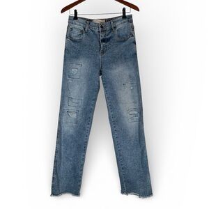 Love Trends Denim Straight Leg Light Wash Distressed Jeans Size 11